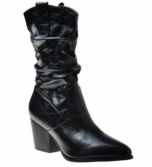 Krótkie czarne kozaki na obcasie /C4-3 9504A S327/