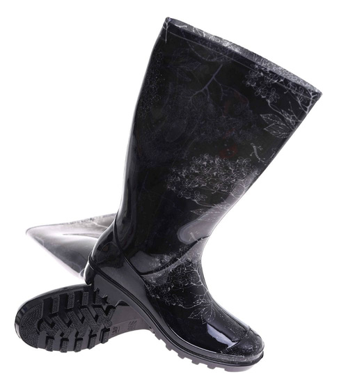 Kalosze damskie Czarne wysokie gumiaki z wzorem /G12-1 17780 T345/