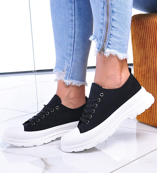 Czarne damskie wiosenne trampki creepersy /C7-3 7420 S295/