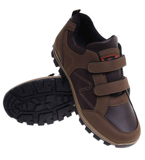 Brązowe męskie buty sportowe na rzepy /A4-3 18196 T388/