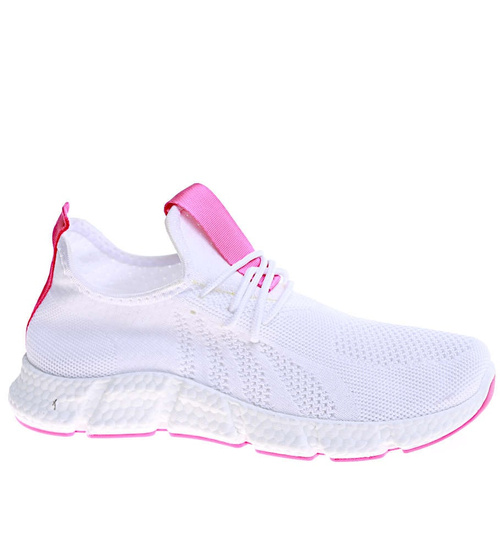 Biało różowe wkładane buty sportowe damskie /G5-2 16123 G383/