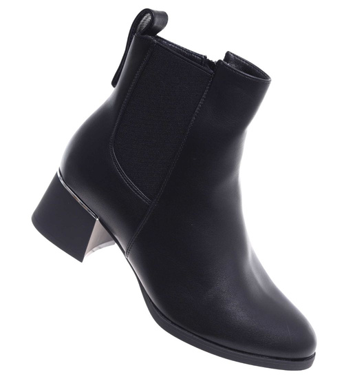 Czarne klasyczne botki na niskim obcasie /G11-3 18299 T488/