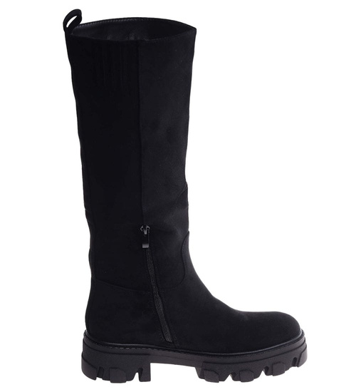  Czarne zamszowe kozaki na platformie /E1-2 18261 W385/