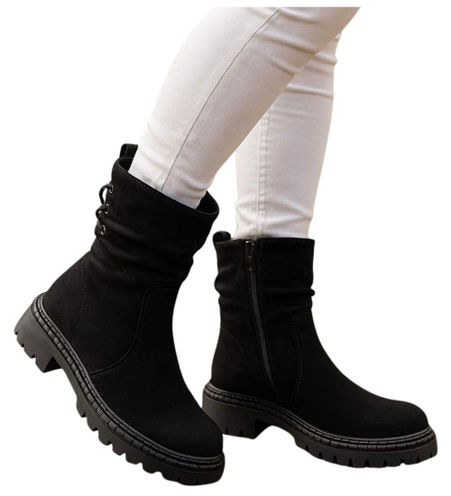 Czarne płaskie botki saszki /B3-2 18324 W305/