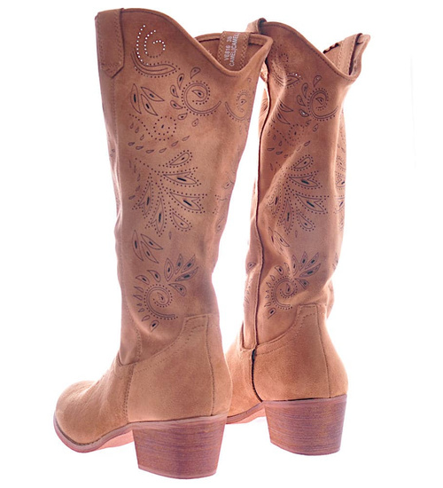 Camelowe zamszowe kozaki na słupku /E5-3 12511 T639/