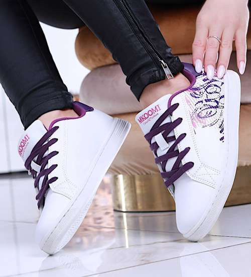 Białe damskie trampki z wiązaniami /G2-2 13851 S201/