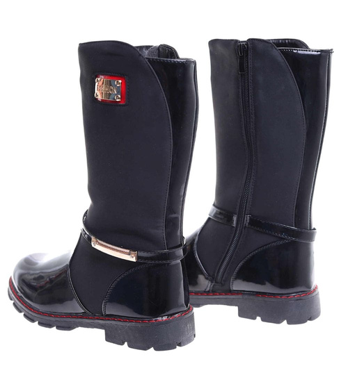 Czarne dziewczęce kozaki z futerkiem /G3-2 18313 T255/