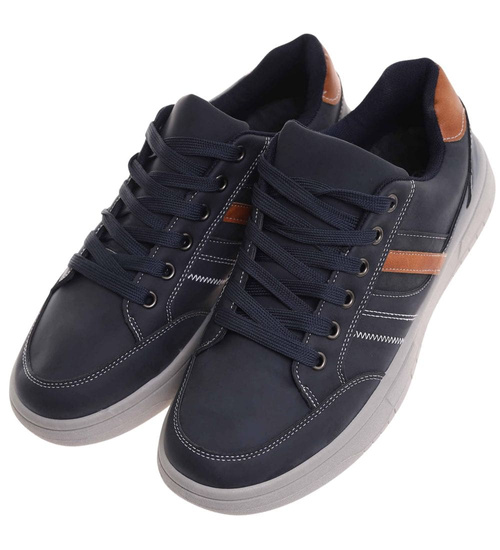 Granatowe wiązane męskie trampki z szarą podeszwą /F10-3 17982 T398/