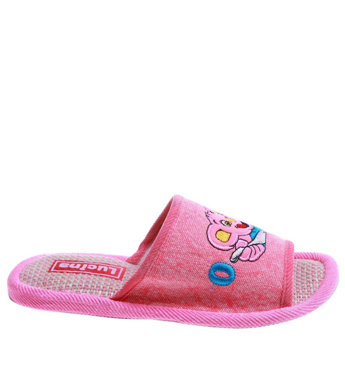 Różowe materiałowe kapcie damskie /F5-1 17590 T2-5/