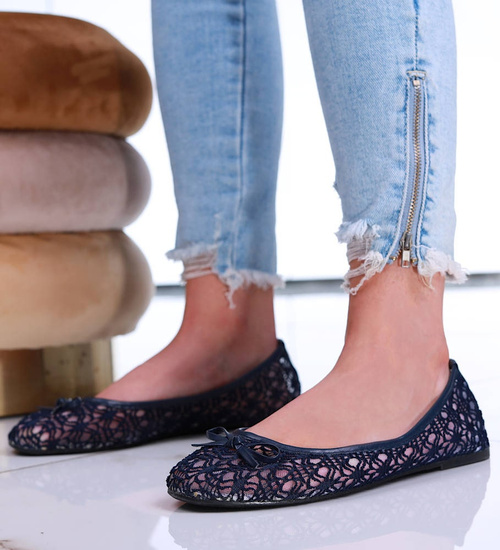 Granatowe balerinki z koronki /G12-2 16122 T182/