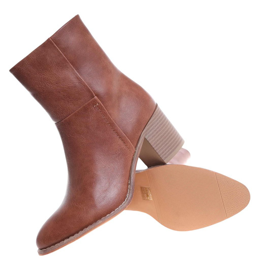 Karmelowe botki damskie na obcasie /i4-3 h2 18378 W381/