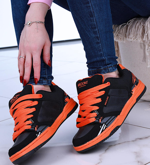 Czarno pomarańczowe damskie buty sportowe /D2-2 14793 T199/