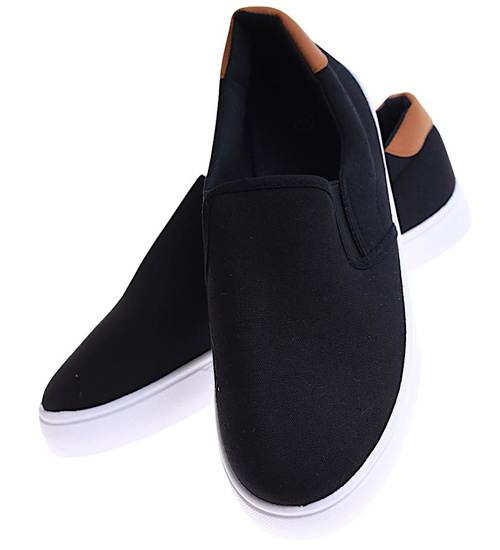 Czarno brązowe męskie trampki slip on /G5-3 17163 T284/