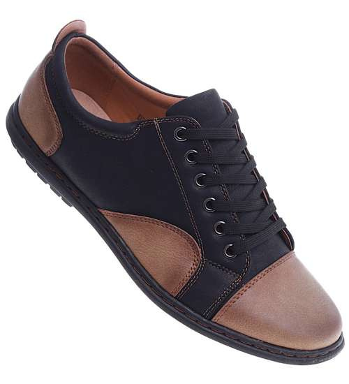 Czarno brązowe sznurowane półbuty /D7-1 14846 T219/ Czarno brązowe sznurowane półbuty /D7-1 14846 T219/