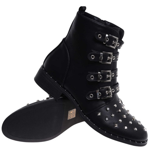 Czarne damskie botki z ćwiekami /D8-2 9805 +h2 S194/