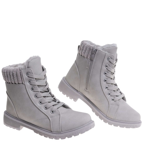 Zimowe szare botki trapery z futerkiem /A4-2 18613 T319/