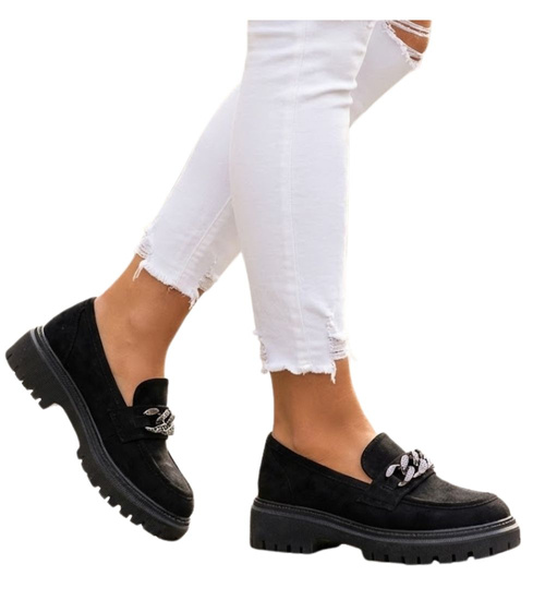 Czarne półbuty mokasyny na platformie /B5-2 12705A T598/