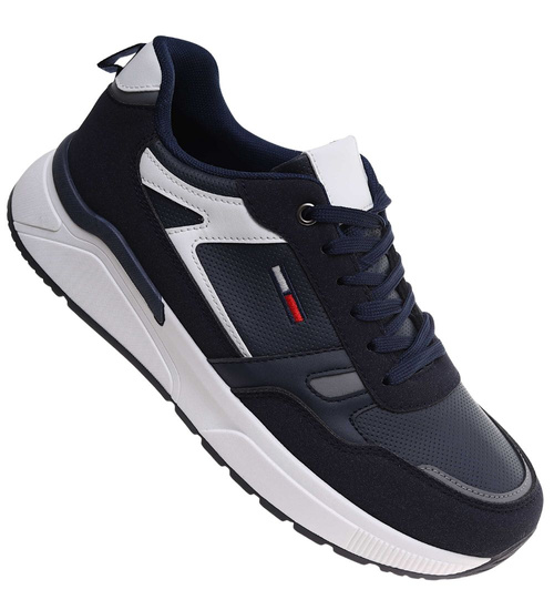 Sznurowane męskie granatowe buty sportowe /C1-1 18011 GF585/