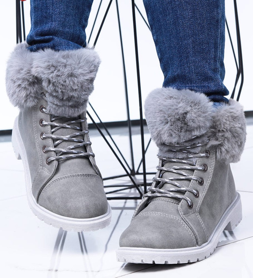 Grubo ocieplane damskie szare trapery /A4-3 15338 S598/