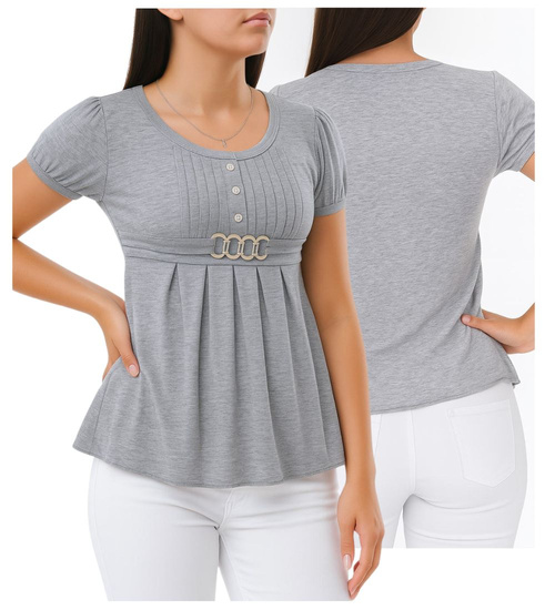 Szara koszulka bluzka damska z guziczkami /H2-K32 UB942 S0/