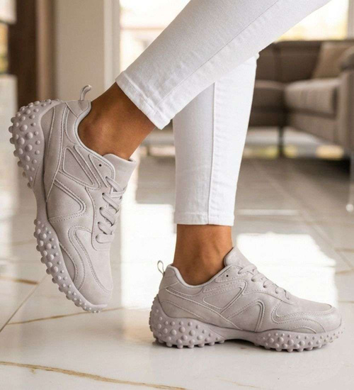 Szare sneakersy damskie sznurowane buty sportowe /D8-1 18709 T152/