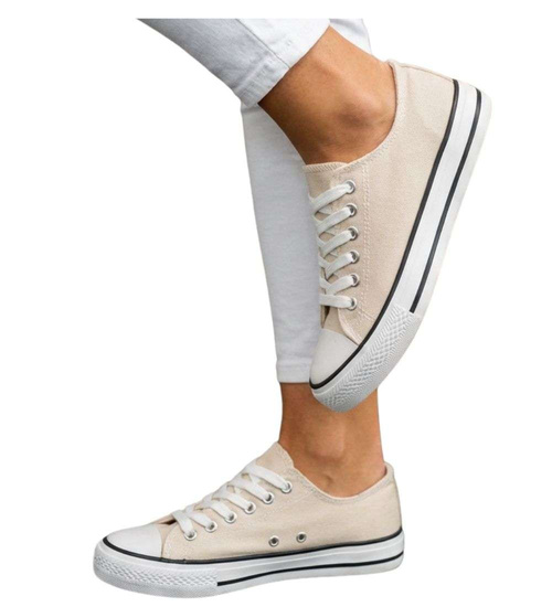 Klasyczne trampki damskie z niską cholewką beżowe /C1-2 18672 G185/