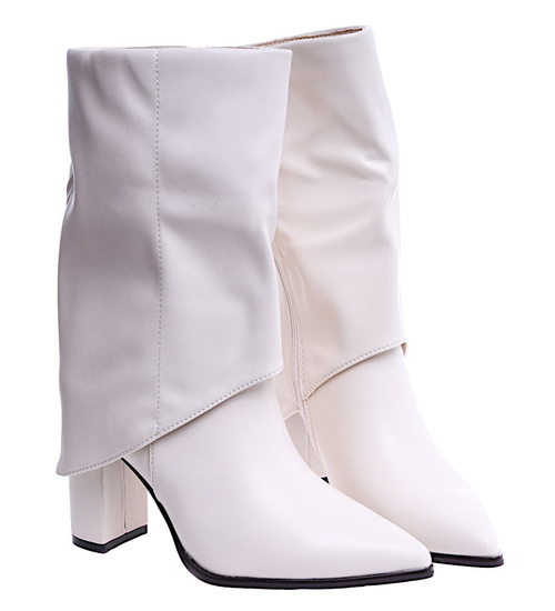 Damskie kozaki na obcasie beżowe /A6-1 14740 S895/