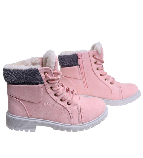 Zimowe różowe dziewczęce trapery z futerkiem /G9-2 17127 T295/