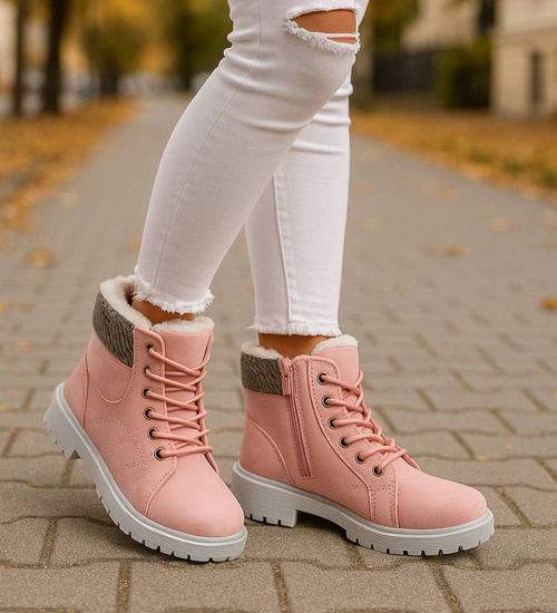 Zimowe różowe dziewczęce trapery z futerkiem /G9-2 17127 T295/