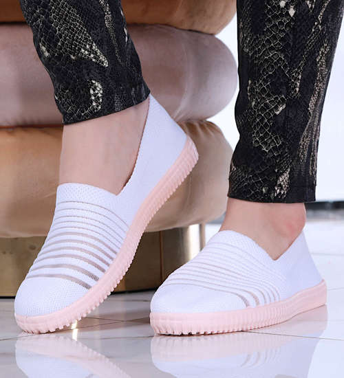 Wkładane białe damskie buty sportowe /B3-2 14212 T233/ Wkładane białe damskie buty sportowe /B3-2 14212 T233/