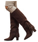 Czekoladowe kozaki boho do kolan na obcasie /F2-1 18586 G688/