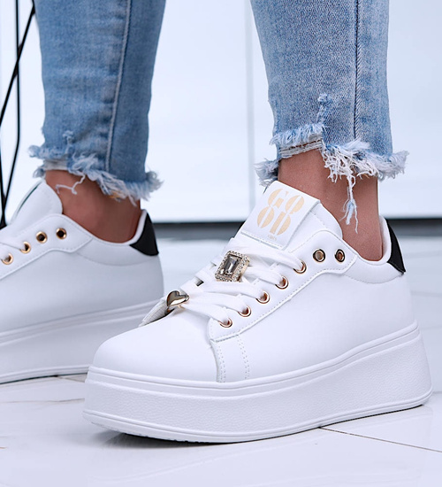 Białe wiązane damskie trampki na platformie /C4-1 15938 T535/