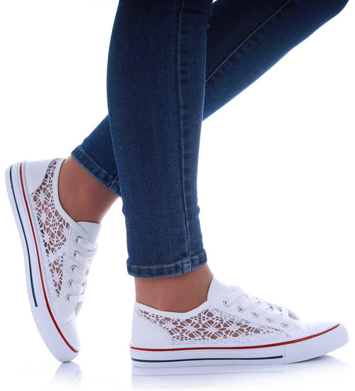 Koronkowe białe trampki damskie /G11-2 17412 T283/