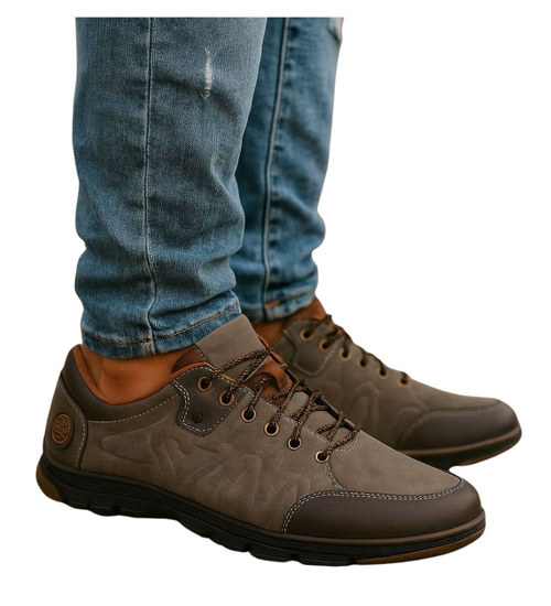 Sznurowane obuwie trekkingowe Khaki /C6-2 18035 T386/