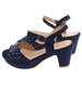 Granatowe damskie sandały na słupku i platformie /E3-2 16065 G185/