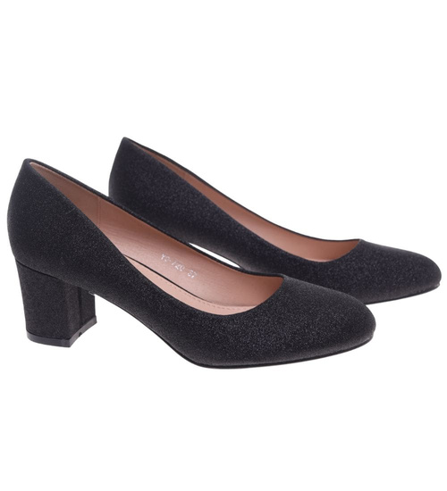 Wizytowe czarne czółenka na klocku /G12-2 18633 T357/