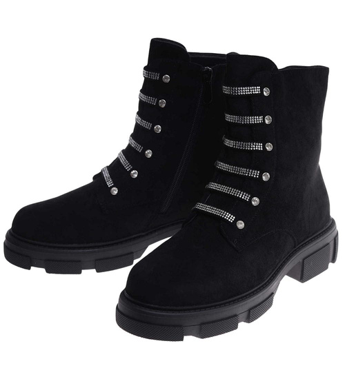 Botki trapery czarne zamszowe z suwakiem /A5-1 18169 T434/