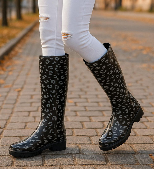 Kalosze damskie z wysoką cholewką Czarne /G6-1 18368 T346/