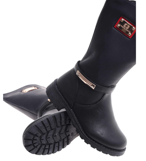 Czarne zimowe kozaki z futerkiem /B7-3 18530 T398/