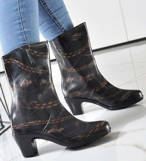 Kalosze damskie na obcasie z dopinanym ocieplaczem /C5-1 9573 S290/