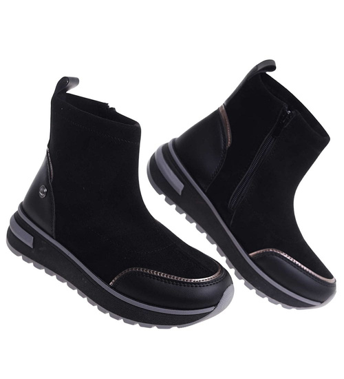 Sportowe botki damskie na zimę czarne /B4-1 18556 W205/