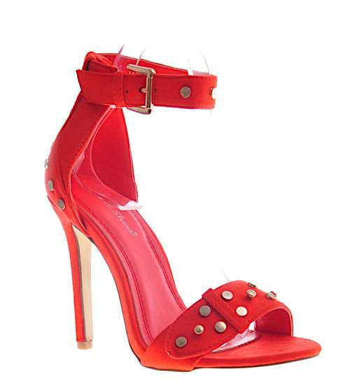 Pomarańczowe damskie sandały na szpilce /A6-1 12152 T194/ Pomarańczowe damskie sandały na szpilce /A6-1 12152 T194/