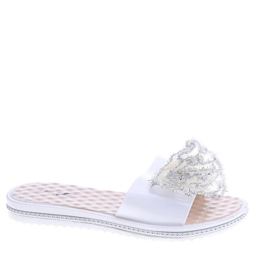 Plażowe białe klapki z ozdobą /C1-1 14014 T096/