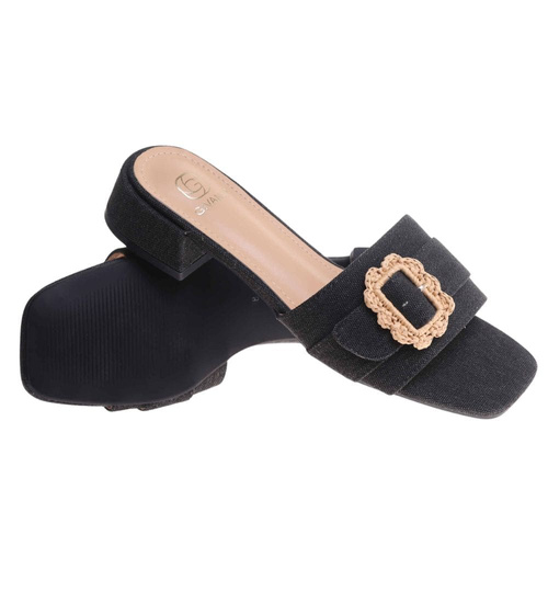 Klapki damskie na płaskim obcasie Czarne /G13-2 17841 G2856/