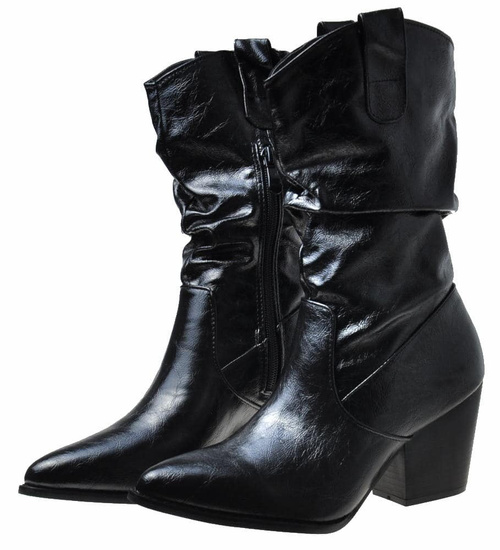 Krótkie czarne kozaki na obcasie /C4-3 9504A S327/