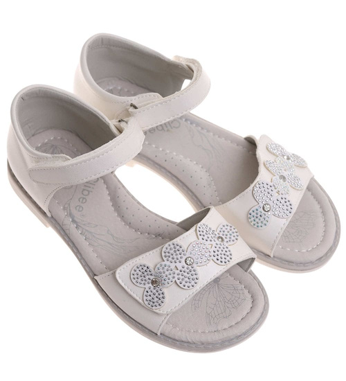 Dziewczęce sandały na rzepy Białe /D8-1 11975 T290/