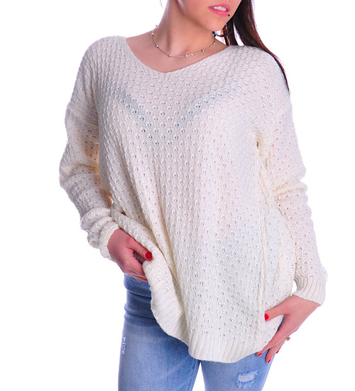 Oversizowy sweter damski Ecru /B4-1 UB360 U107/