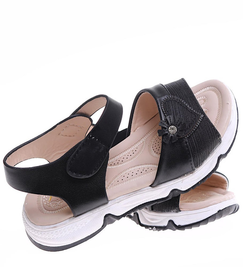 Czarne sandałki dziewczęce z rzepami /F6-2 16384 T286/