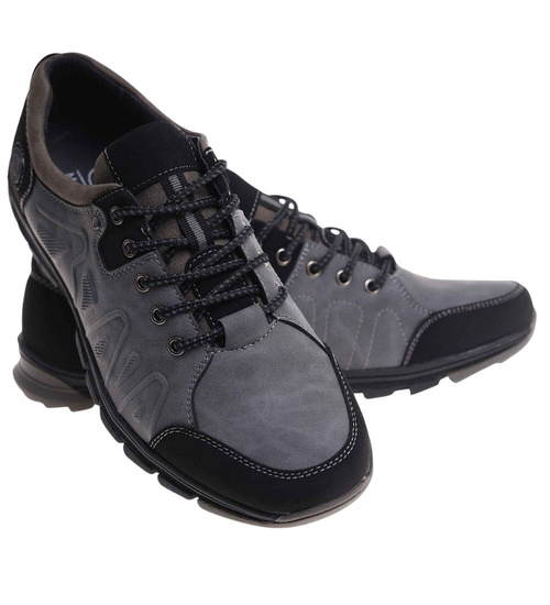 Szare sznurowane obuwie trekkingowe /A5-3 18033 T386/