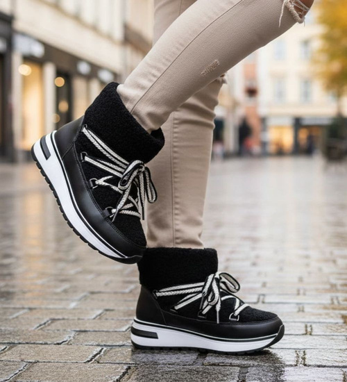 Zimowe botki śniegowce z futerkiem Czarne /A2-118568 W341/